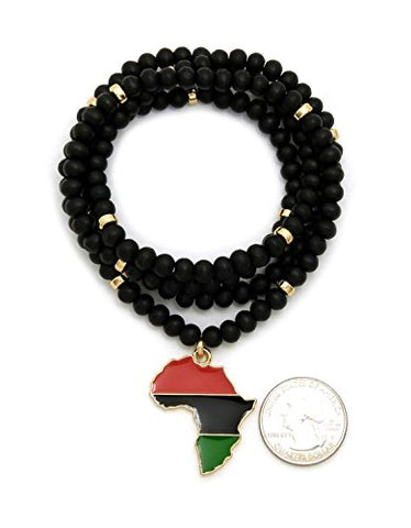 Image of Pan Afrikan Colored Afrika Map Wooden Bead Necklace - AVM