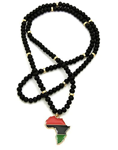 Image of Pan Afrikan Colored Afrika Map Wooden Bead Necklace - AVM