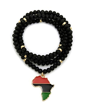 Image of Pan Afrikan Colored Afrika Map Wooden Bead Necklace - AVM