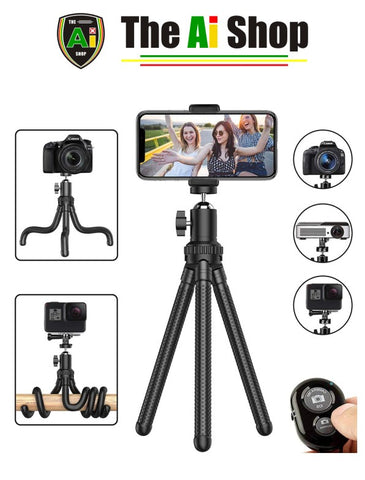 Image of Flexible 360° Rotating Mini Tripod Stand With Wireless Remote and Universal Clip - AVM