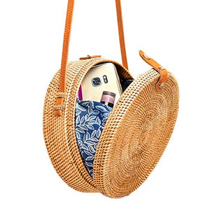 Rattan Bags for Women - Handmade Wicker Woven Purse Handbag Circle Boho Bag Bali