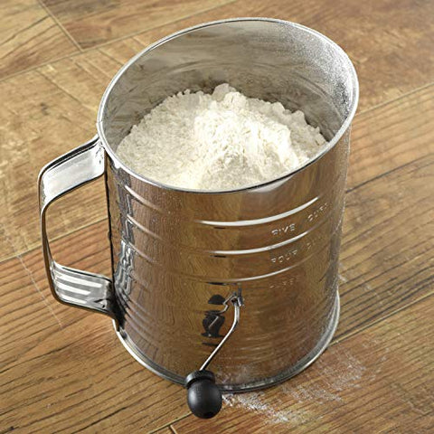 Image of 3-Cup Stainless Steel Rotary Hand Crank Flour Sifter With 2 Wire Agitator - AVM