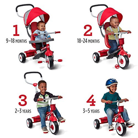 Image of 4-in-1 Stroll 'N Trike, Red Toddler Tricycle - AVM