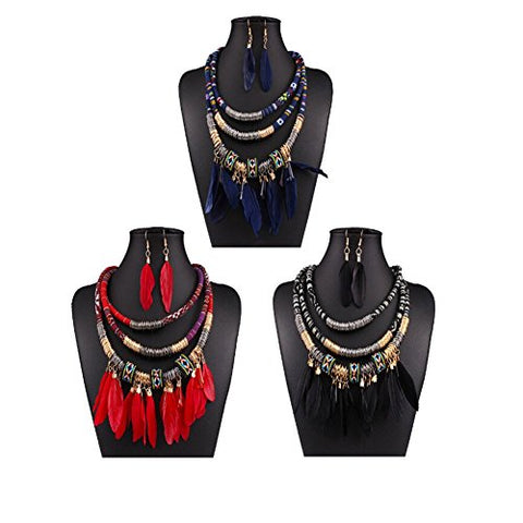Image of Multi Layers Tribal Bib Necklace, Earring Jewelry Set - AVM