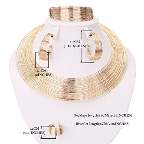 Image of Gold Plated Afrikan Multiple Strands Choker Women Necklace and Earrings Jewelry Set - AVM
