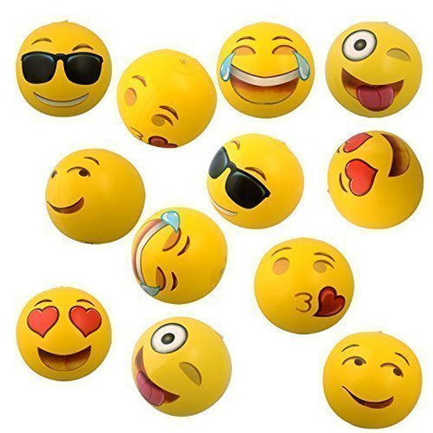 Image of 12" Emoji Inflatable Beach Balls, 12-Pack - AVM