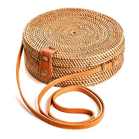 Image of Rattan Bags for Women - Handmade Wicker Woven Purse Handbag Circle Boho Bag Bali - AVM