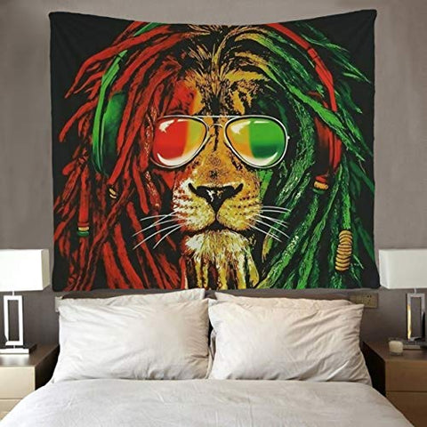 Image of Rasta Lion Tapestry Hippie Wall Art - AVM