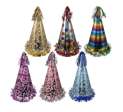 Image of Metallic Cone Party Hats- 6 count - AVM