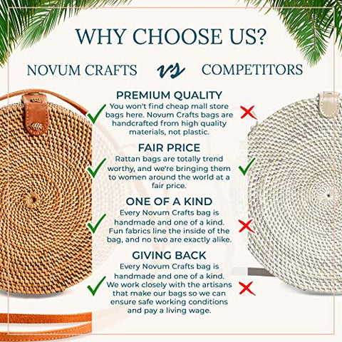 Image of Rattan Bags for Women - Handmade Wicker Woven Purse Handbag Circle Boho Bag Bali - AVM
