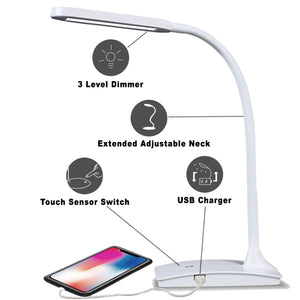 LED Desk Lamp with USB Port, 3-Way Touch Switch
