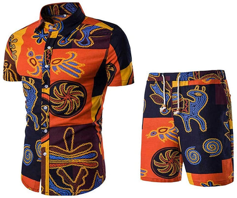 Image of Men's Floral 2 Piece Tracksuit Short Sleeve Top and Shorts - AVM