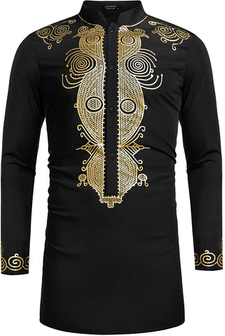 Image of Men's Afrikan Dashiki Luxury Metallic Floral Long Shirt - AVM