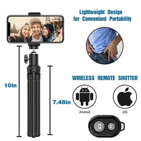 Image of Flexible 360° Rotating Mini Tripod Stand With Wireless Remote and Universal Clip - AVM