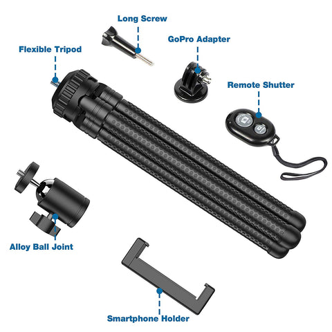 Image of Flexible 360° Rotating Mini Tripod Stand With Wireless Remote and Universal Clip - AVM