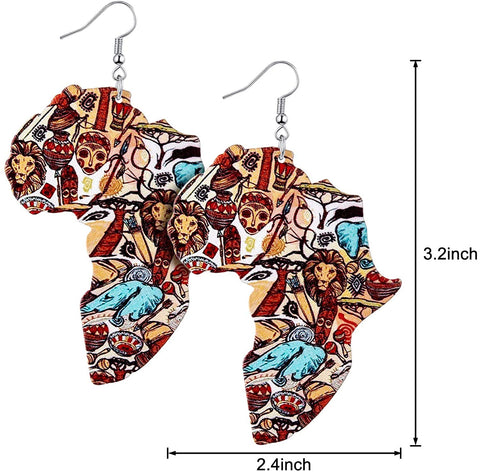 Image of 10 Pairs Wooden Earrings Afrikan Map Jewelry - AVM