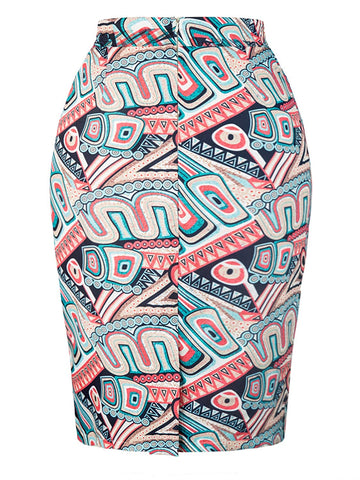 Image of Women's Afrikan Art Inspired High Waist Vintage Printed Midi Skirt - AVM