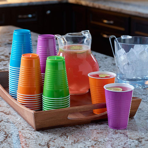Image of Disposable Plastic Cups in Assorted Colors - AVM