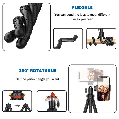 Image of Flexible 360° Rotating Mini Tripod Stand With Wireless Remote and Universal Clip - AVM