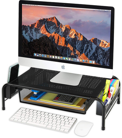 Image of Metal Desk Monitor Stand Riser with Organizer Drawer - AVM