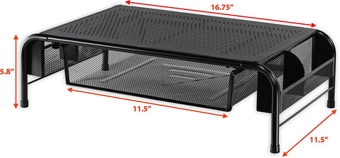 Image of Metal Desk Monitor Stand Riser with Organizer Drawer - AVM