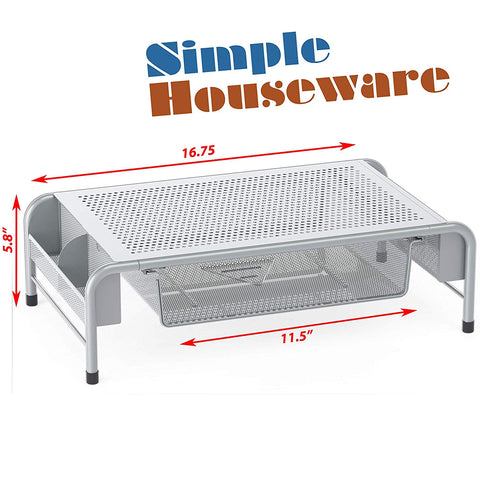 Image of Metal Desk Monitor Stand Riser with Organizer Drawer - AVM