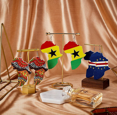 Image of 10 Pairs Wooden Earrings Afrikan Map Jewelry - AVM