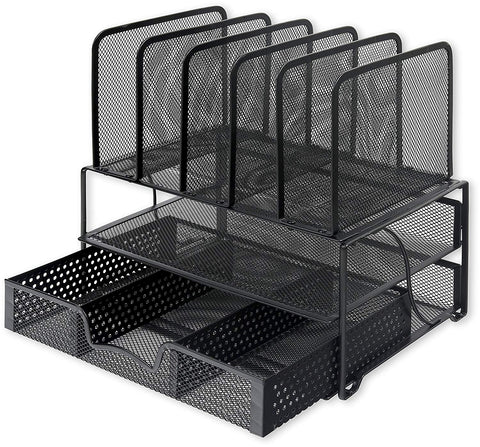Image of Desk Organizer with Sliding Drawer, Double Tray and 5 Upright Sections - AVM