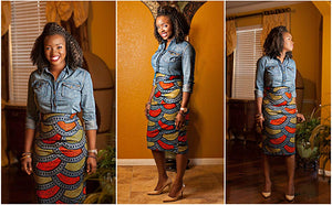 Women's Afrikan Art Inspired High Waist Vintage Printed Midi Skirt