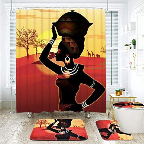 Image of 4 Piece Afro Girl Shower Curtain Sets - AVM