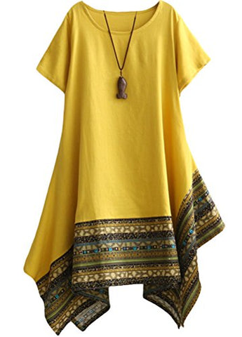 Image of Women's Ethnic Cotton Linen Short/Long Sleeves Dress - AVM