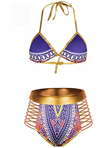 Women Tribal Print Bikini Afrikan Metallic Swimsuit - AVM