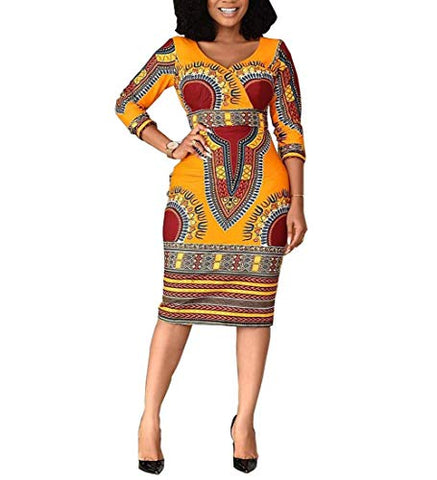 Image of Women V Neck Afrikan Printed Ethnic Style Summer Dress - AVM