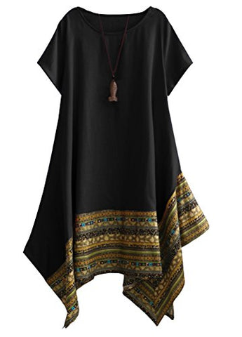 Image of Women's Ethnic Cotton Linen Short/Long Sleeves Dress - AVM