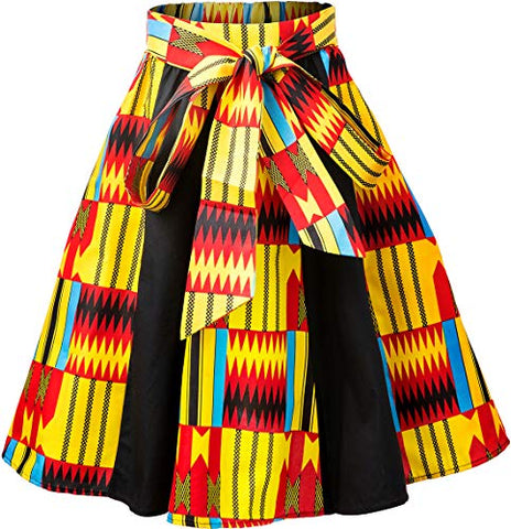 Image of Afrikan Women Traditional Costume Flower Print Casual Dashiki Skirt - AVM