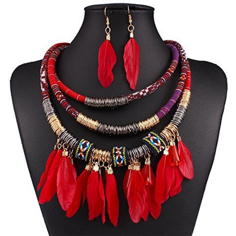 Image of Multi Layers Tribal Bib Necklace, Earring Jewelry Set - AVM
