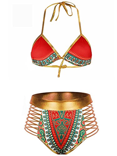 Women Tribal Print Bikini Afrikan Metallic Swimsuit - AVM