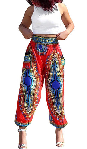 Image of Women's Afrikan Dashiki Floral Casual Loose Baggy Pants - AVM
