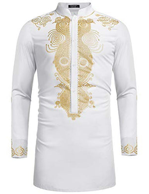 Men's Afrikan Dashiki Luxury Metallic Floral Long Shirt