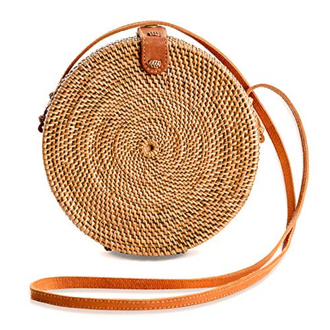 Image of Rattan Bags for Women - Handmade Wicker Woven Purse Handbag Circle Boho Bag Bali - AVM