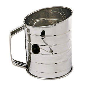 3-Cup Stainless Steel Rotary Hand Crank Flour Sifter With 2 Wire Agitator