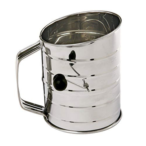 Image of 3-Cup Stainless Steel Rotary Hand Crank Flour Sifter With 2 Wire Agitator - AVM