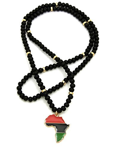 Pan Afrikan Colored Afrika Map Wooden Bead Necklace - AVM