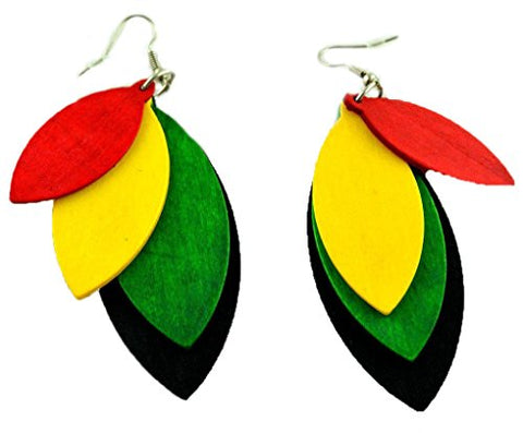 Women's Rastafarian Dangling Hoop Wooden Earrings - AVM