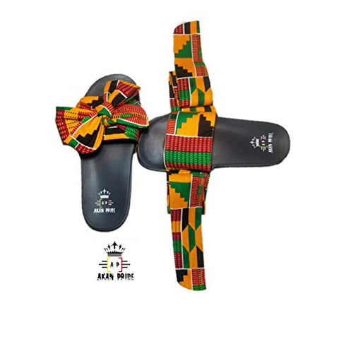 Women Open Toes Afrikan Kente Slide Sandals - AVM