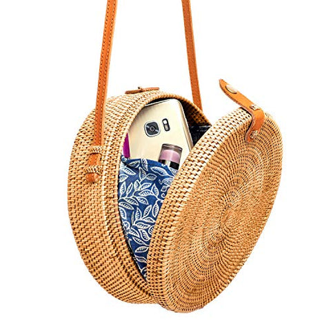 Rattan Bags for Women - Handmade Wicker Woven Purse Handbag Circle Boho Bag Bali - AVM