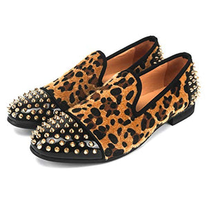 Mens Leopard Loafers Leather Shoes
