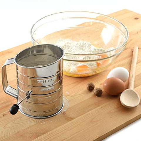 Image of 3-Cup Stainless Steel Rotary Hand Crank Flour Sifter With 2 Wire Agitator - AVM