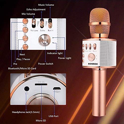 Microphone karaoké - WS858 - Sans fil - Bluetooth - Rose glod - Haut Microphone karaoké - WS858 - Sans fil - Bluetooth - Rose glod - Haut