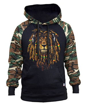 Men's Dreadlock Rasta Lion Hoodie Large Black - AVM